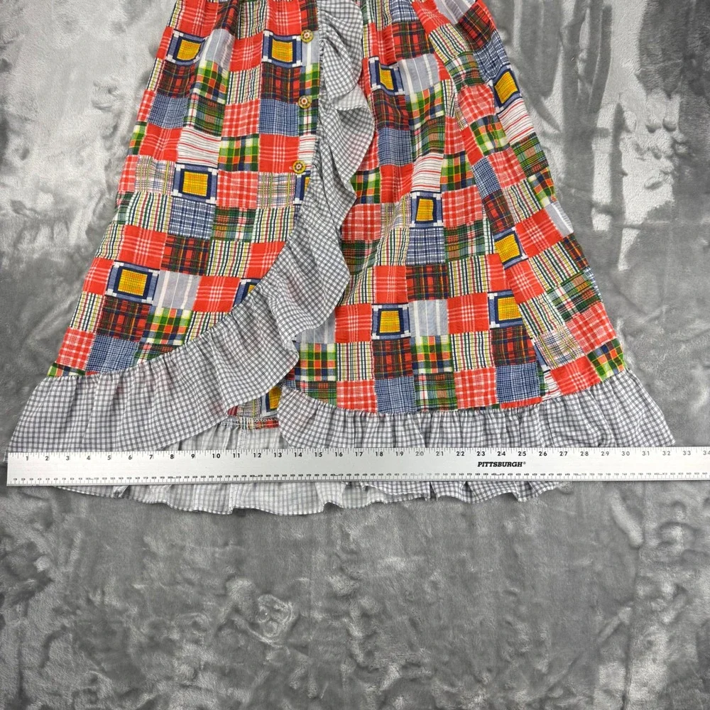 Vintage 70's Patchwork Plaid Ruffle Midi Skirt Boho Romantic Folk, High Waist - Picture 8 of 15